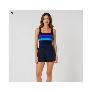 Gabar One Piece Swim‎ Jogger Womens 12 Navy Blue Tummy Control NWT Vintage